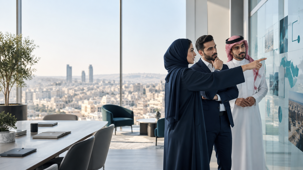 فريق يعمل معاً على توظيف الذكاء الاصطناعي في بيئة العمل.